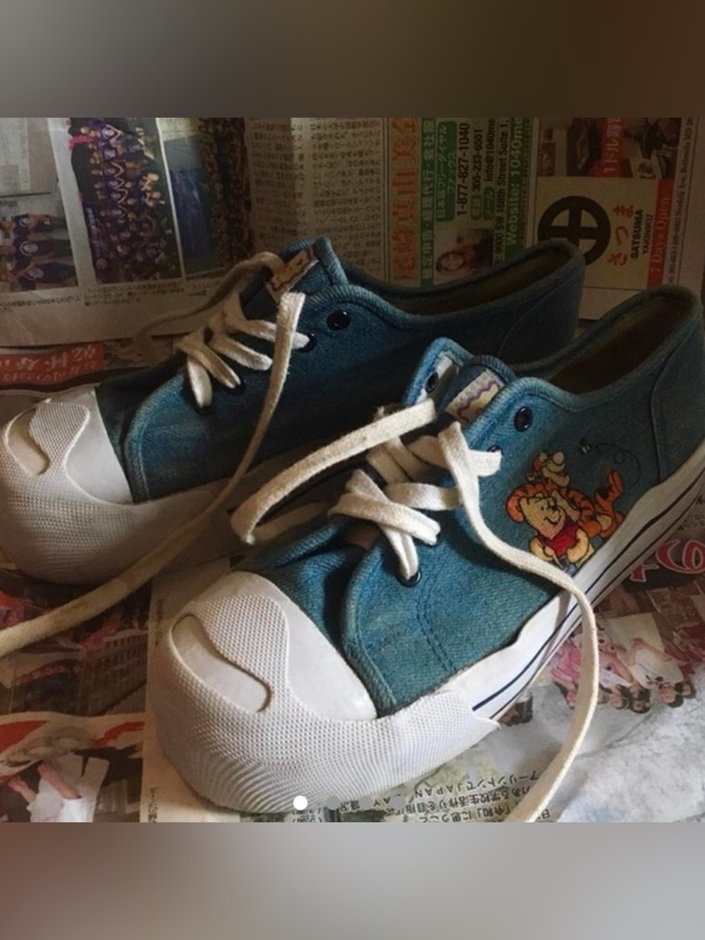 90s Disney Winnie-The-Pooh Blue Canvas/Denim Women Platform Sneakers